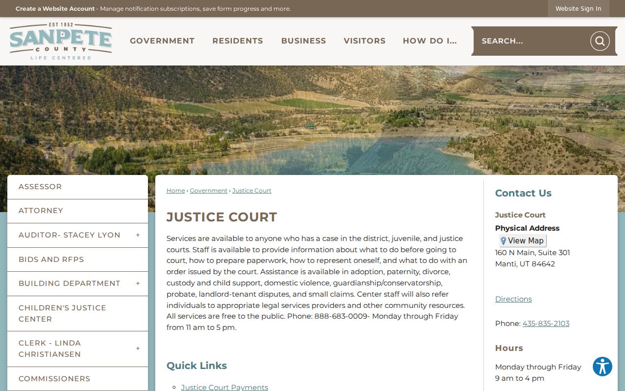 Sanpete County court case record access at the Justice Court