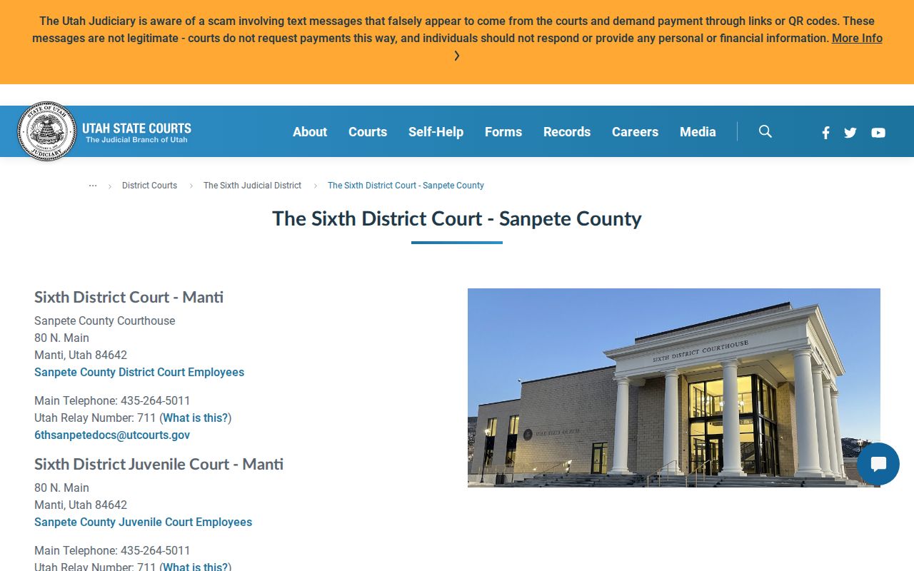 Sanpete County criminal court case contact for Sixth District Court