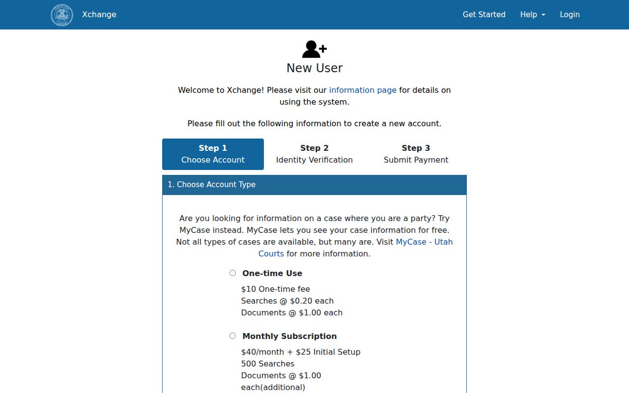 Sanpete County court case lookup registration options in Xchange