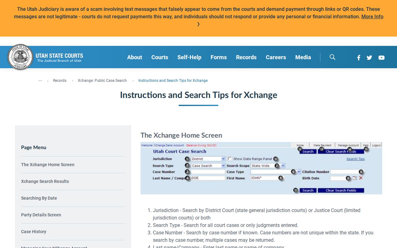 Sanpete County court case lookup fields in Utah Xchange